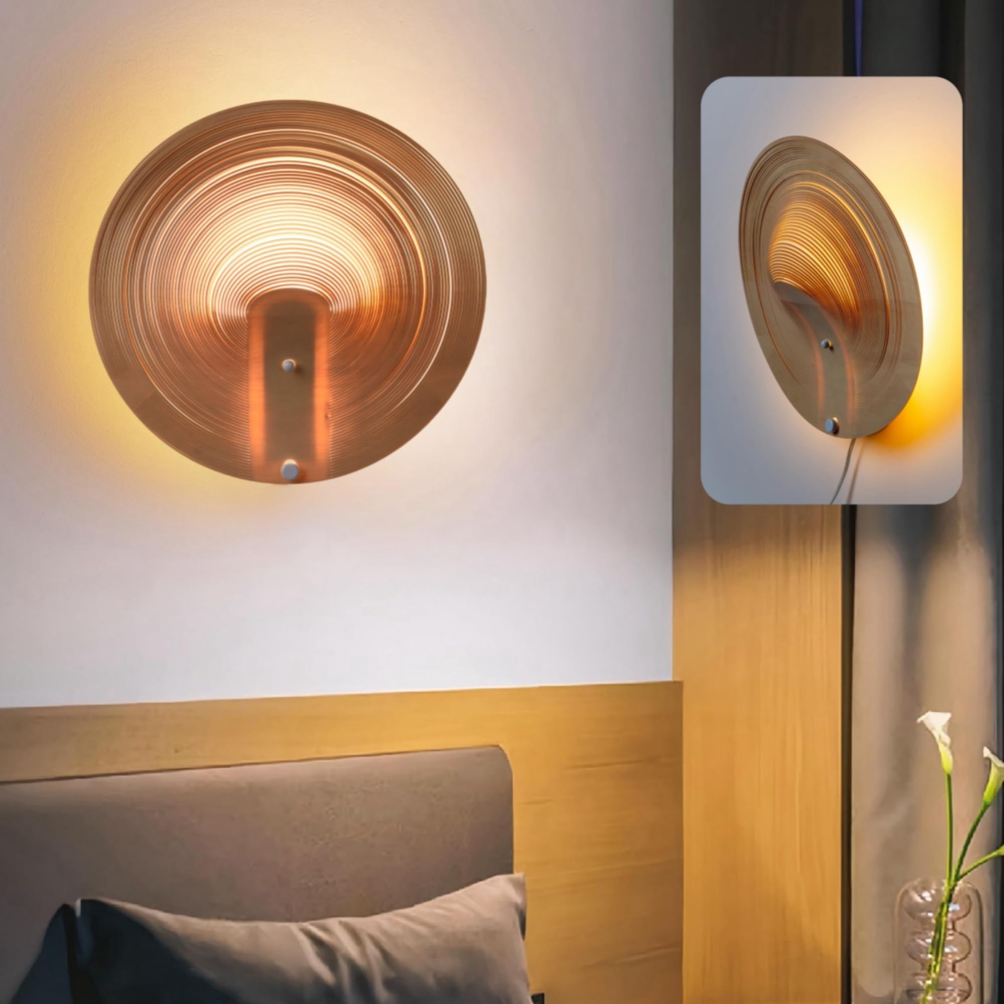 Birch Wood Wall Sconce, Modern Rustic LED Plug in Wall Sconce, 14W